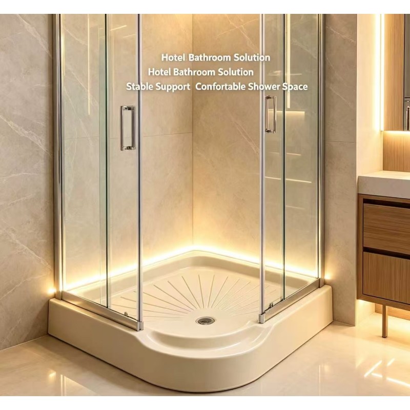 Bac de douche fibre de verre antidérapant blanc, pieds ajustables pour cabine de douche complète