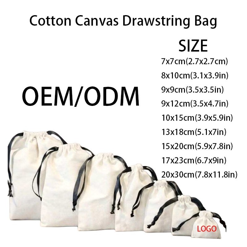 Wholesale 8oz Organic Canvas Cotton Bags, Recyclable Drawstring Bags, Jewelry Storage Pouches